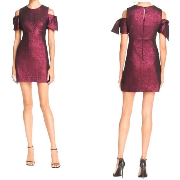 MILLY Mod Cold-Shoulder Metallic Shimmer Mini Dress BNWT